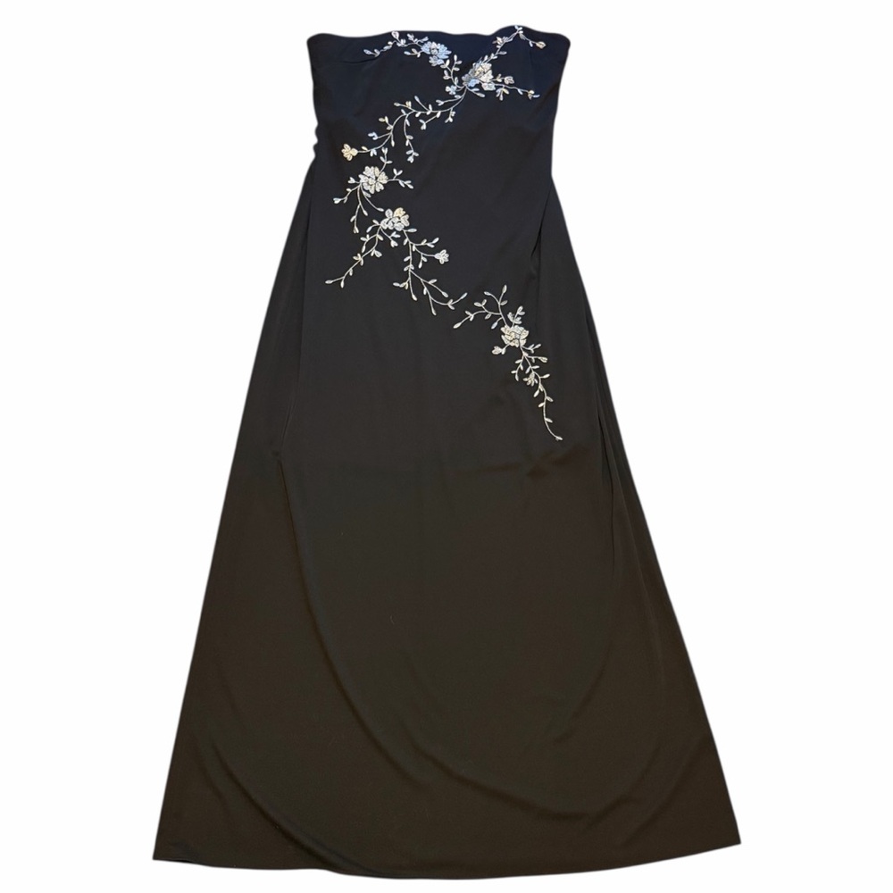 VINTAGE Onyx Nite Black Strapless Dress with White Floral Design NWT